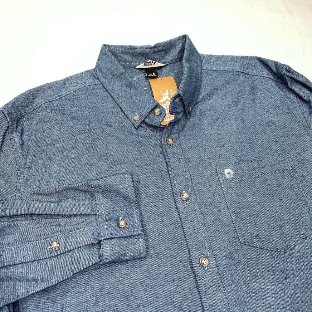 Eddie Bauer Mens XL Blue Cotton Long Sleeve Button Down Shirt Chambray New